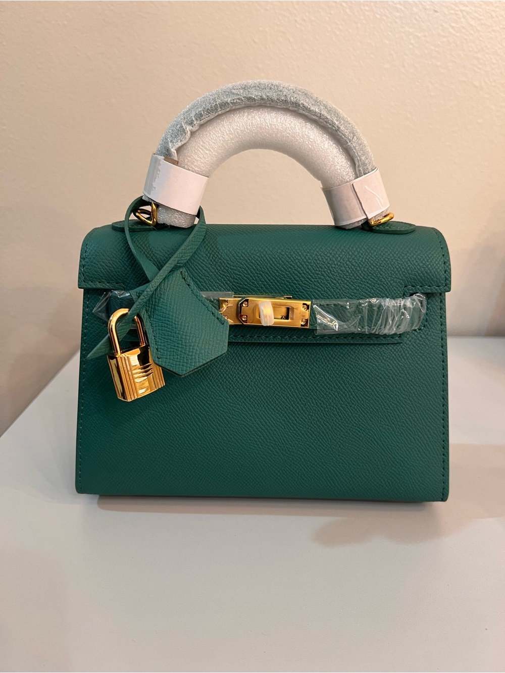 Non-Branded Genuine Epsom Leather Mini Handbag, Gold Hardware